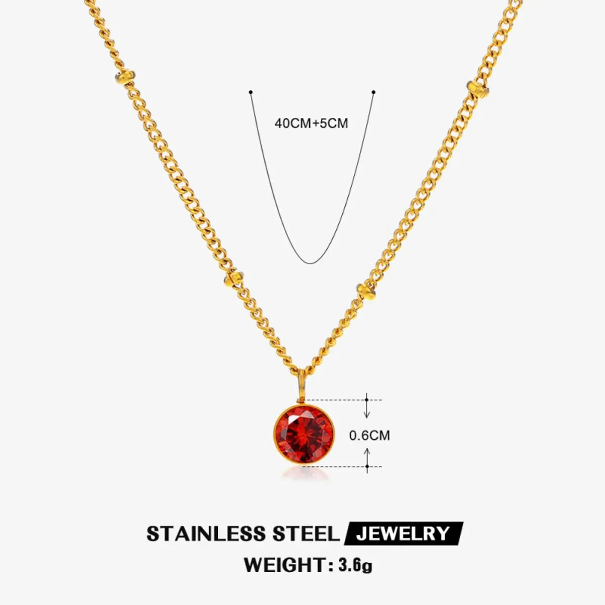 316 Stainless Steel  18K Gold Plated Simple Style Classic Style Plating Inlay Solid Color Artificial Rhinestones Pendant Necklace