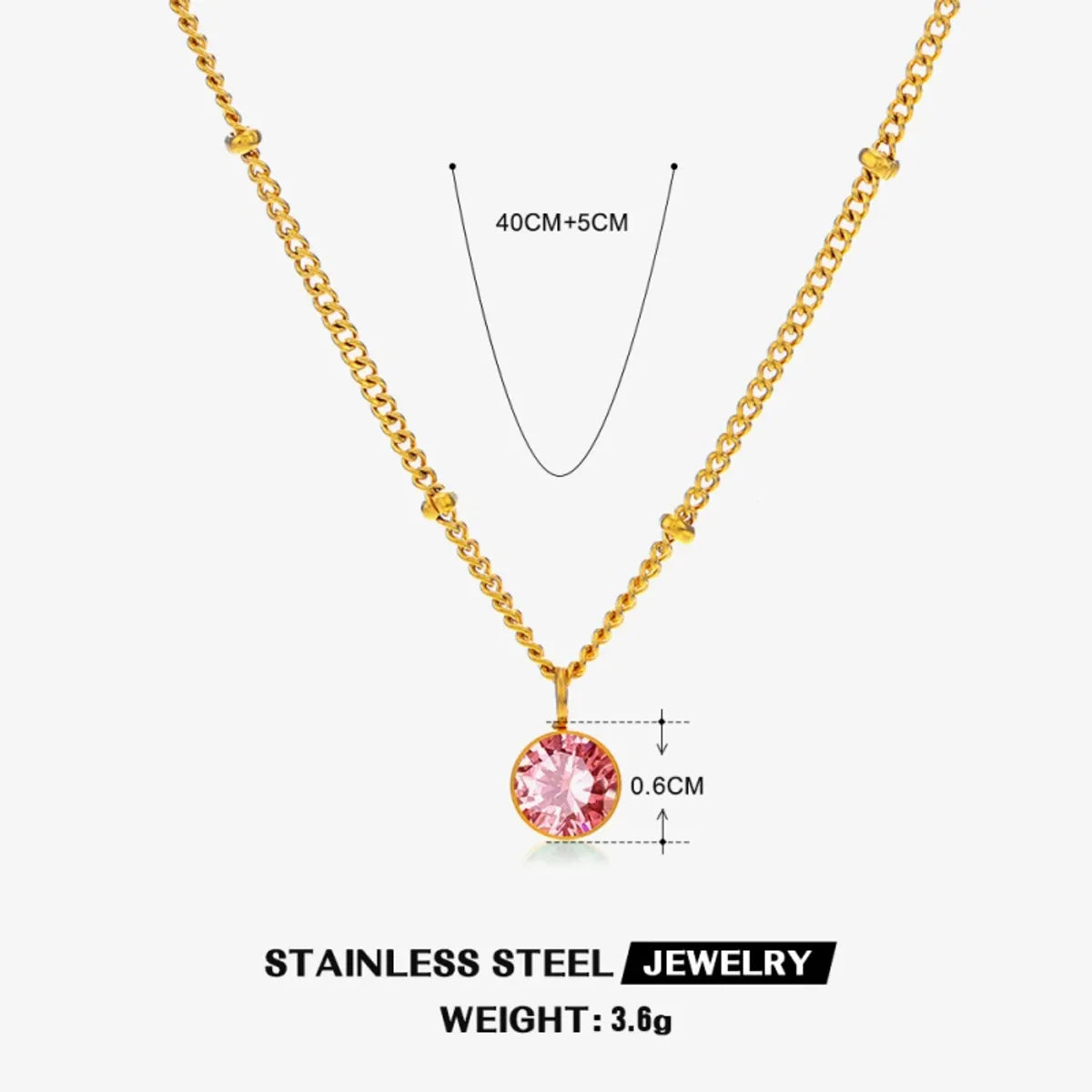 316 Stainless Steel  18K Gold Plated Simple Style Classic Style Plating Inlay Solid Color Artificial Rhinestones Pendant Necklace