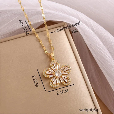 316 Stainless Steel  Copper 18K Gold Plated Elegant Simple Style Plating Leaf Zircon Pendant Necklace