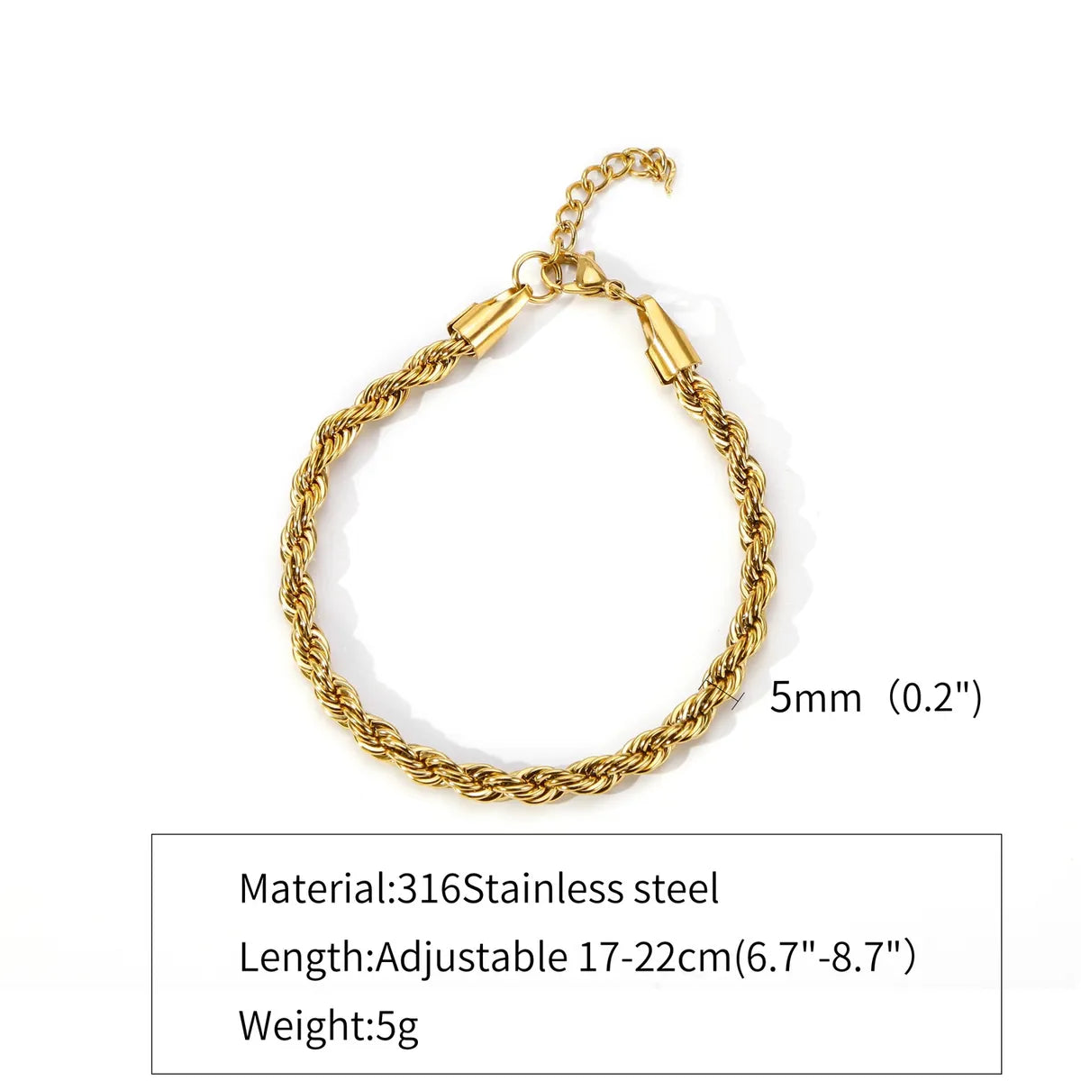 316 Stainless Steel  Gold Plated Hip-Hop Retro Plating Solid Color Bracelets