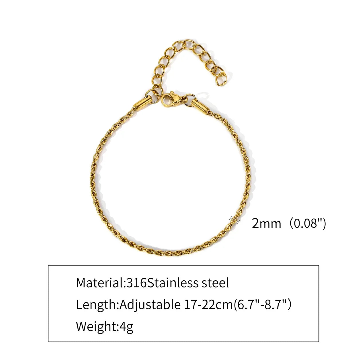 316 Stainless Steel  Gold Plated Hip-Hop Retro Plating Solid Color Bracelets