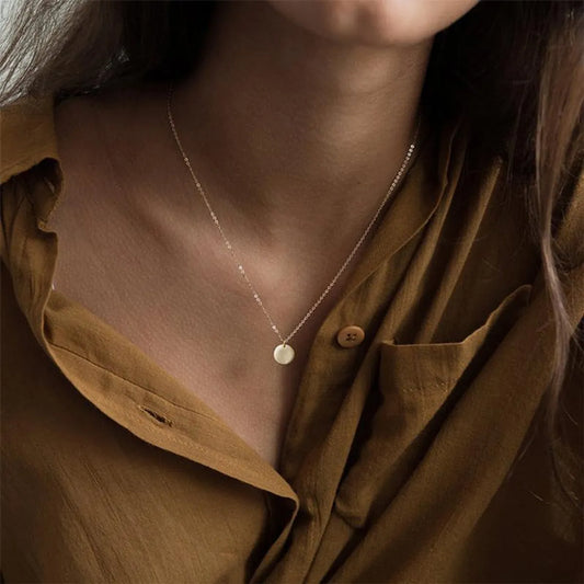 316l New Simple Stainless Steel Geometric Round Pendant Female Short Gold-plated Accessories Necklace