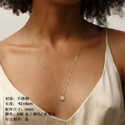 316l New Simple Stainless Steel Geometric Round Pendant Female Short Gold-plated Accessories Necklace