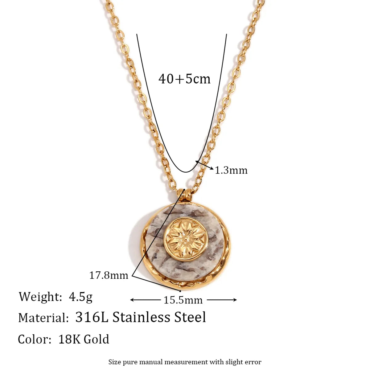 316L Stainless Steel  18K Gold Plated Basic Simple Style Classic Style Plating Round Pendant Necklace