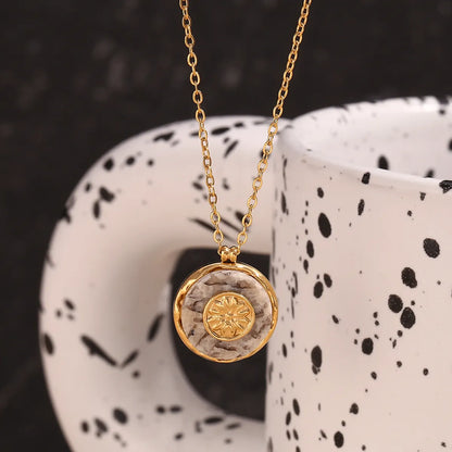 316L Stainless Steel  18K Gold Plated Basic Simple Style Classic Style Plating Round Pendant Necklace