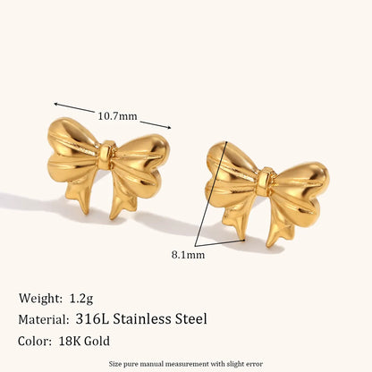 316L Stainless Steel  18K Gold Plated Elegant Bow Knot Earrings Necklace