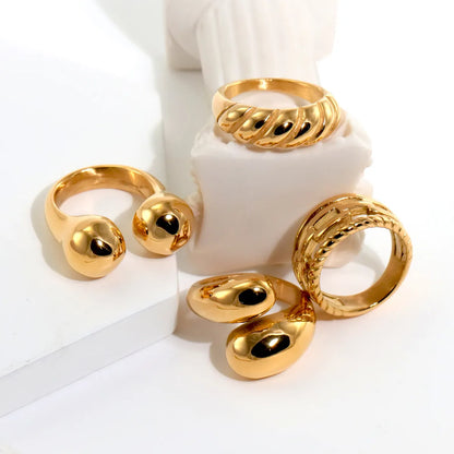 316L Stainless Steel  18K Gold Plated Modern Style Classic Style Shiny Metallic Water Droplets Solid Color Open Rings Rings