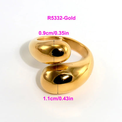 316L Stainless Steel  18K Gold Plated Modern Style Classic Style Shiny Metallic Water Droplets Solid Color Open Rings Rings