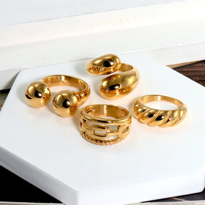 316L Stainless Steel  18K Gold Plated Modern Style Classic Style Shiny Metallic Water Droplets Solid Color Open Rings Rings