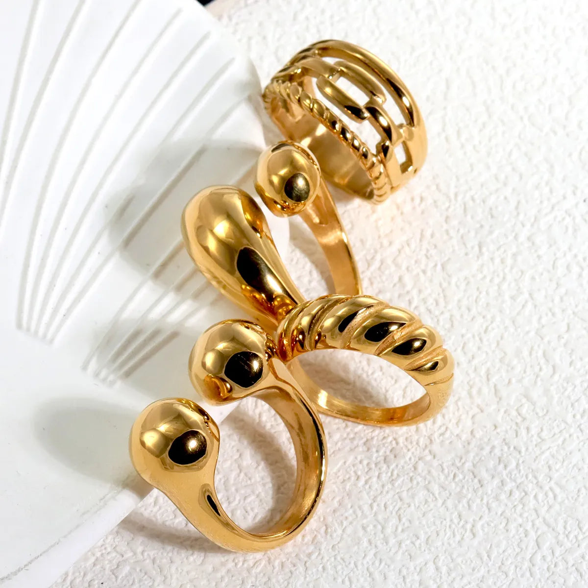 316L Stainless Steel  18K Gold Plated Modern Style Classic Style Shiny Metallic Water Droplets Solid Color Open Rings Rings