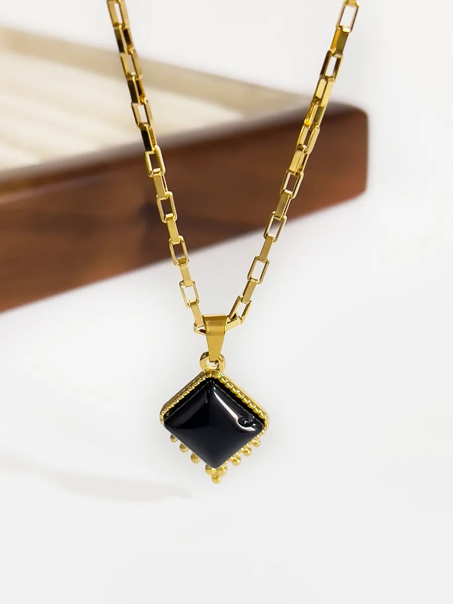 Wholesale Jewelry Retro Classic Style Rhombus 316L Stainless Steel  Natural Stone 18K Gold Plated Irregular Inlay Pendant Necklace