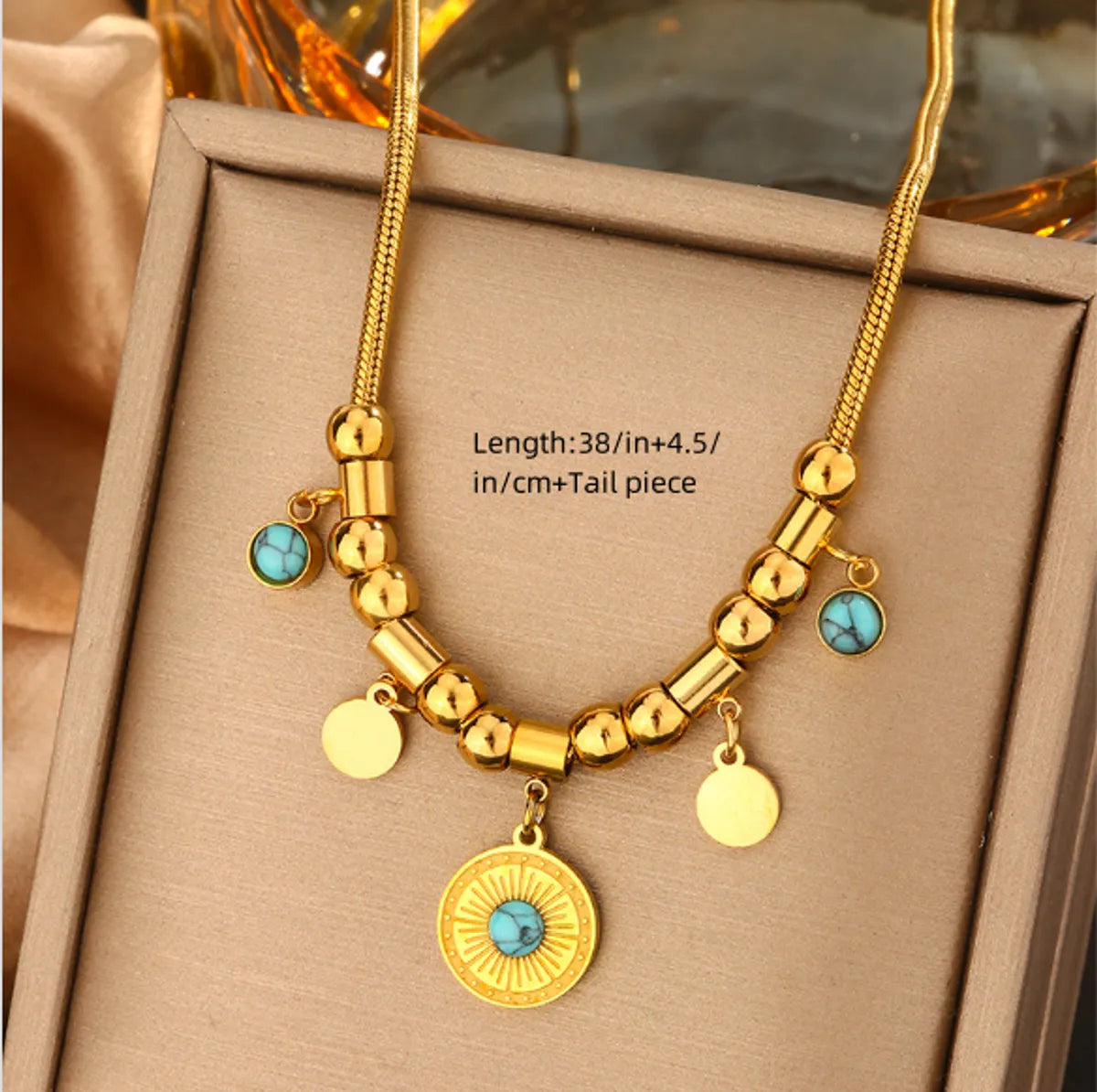 Wholesale Jewelry Retro Commute Round Devil'S Eye Heart Shape 304 Stainless Steel Artificial Pearls Turquoise Zircon 18K Gold Plated Plating Inlay Double Layer Necklaces