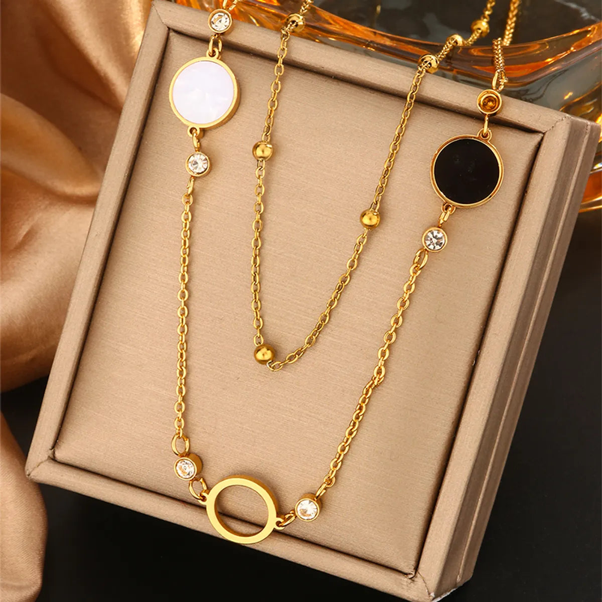 Wholesale Jewelry Retro Commute Round Devil'S Eye Heart Shape 304 Stainless Steel Artificial Pearls Turquoise Zircon 18K Gold Plated Plating Inlay Double Layer Necklaces