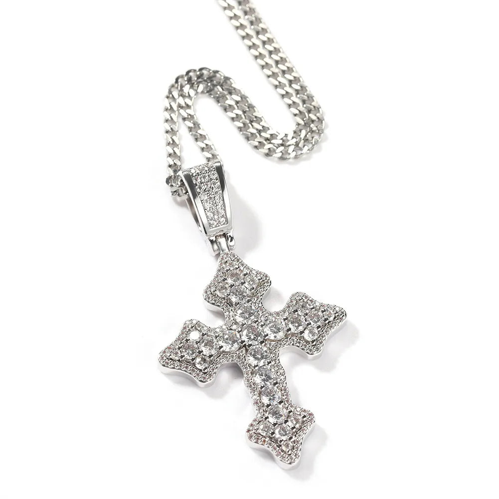 316L Stainless Steel  Brass Hip-Hop Retro Inlay Cross Zircon Pendant Necklace