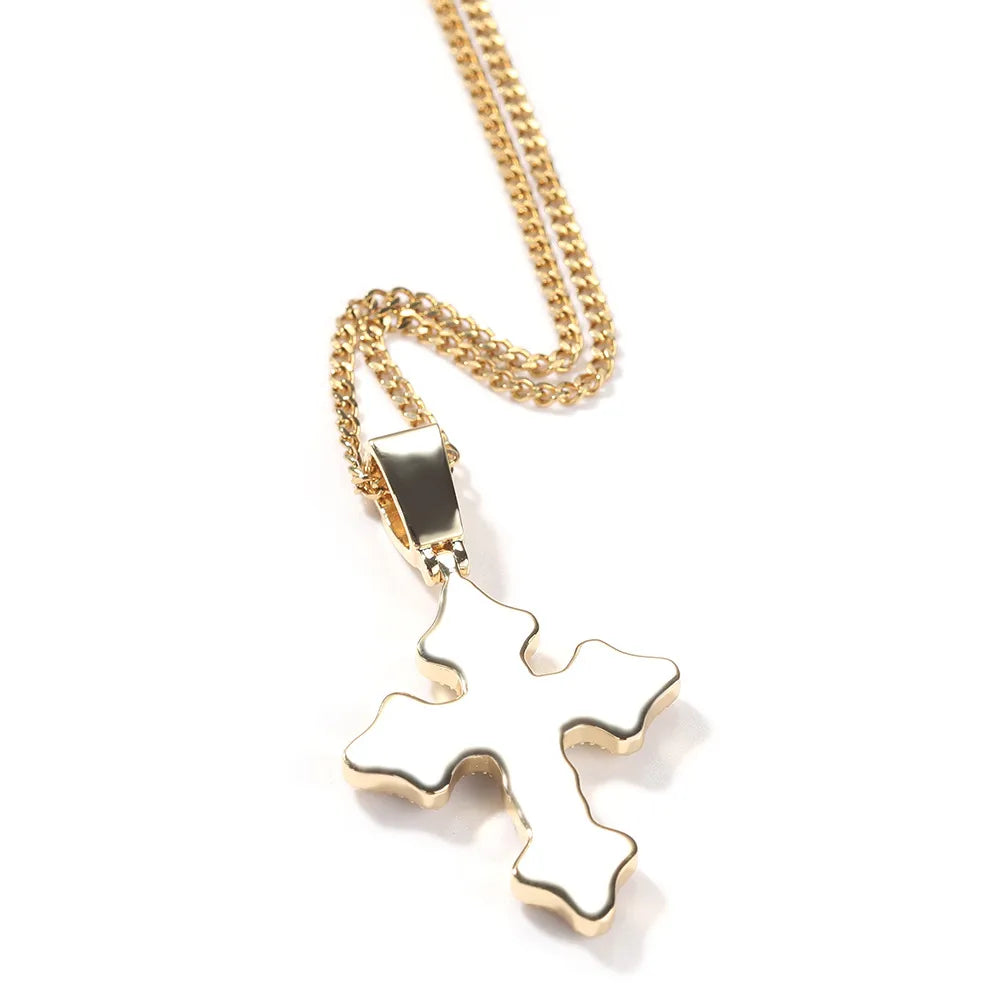 316L Stainless Steel  Brass Hip-Hop Retro Inlay Cross Zircon Pendant Necklace