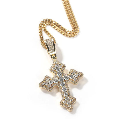 316L Stainless Steel  Brass Hip-Hop Retro Inlay Cross Zircon Pendant Necklace