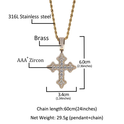 316L Stainless Steel  Brass Hip-Hop Retro Inlay Cross Zircon Pendant Necklace