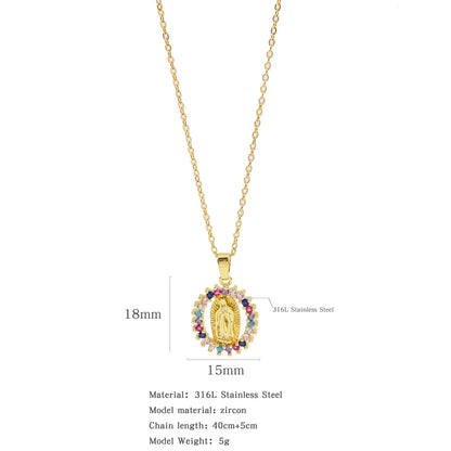 316L Stainless Steel  Simple Style Classic Style Inlay Color Block Zircon Pendant Necklace