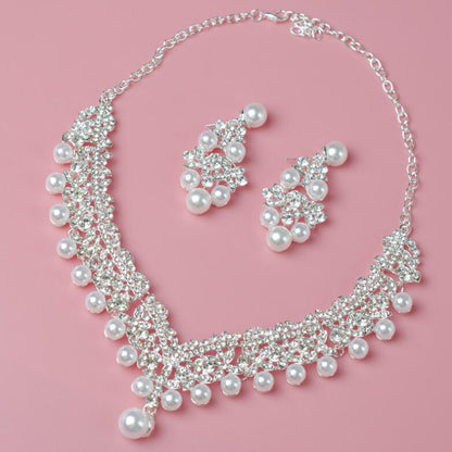 Wholesale Jewelry Elegant Romantic Shiny Round Tassel Imitation Pearl Rhinestone Earrings Necklace