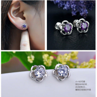 New Fashion Crown Diamond Copper Plated White Gold Four-claw Crystal Stud Earrings For Women Wholesale