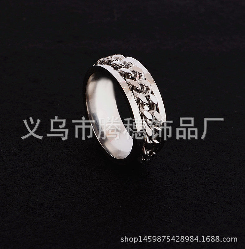 New Simple Titanium Steel Rotatable Roman Chain Ring Wholesale Gooddiy