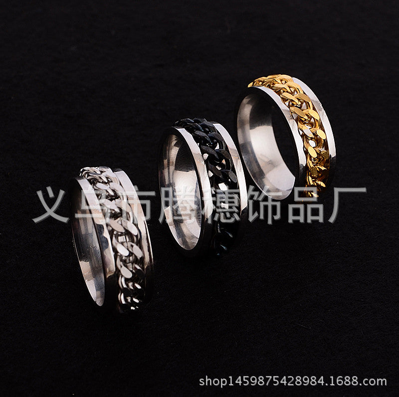 New Simple Titanium Steel Rotatable Roman Chain Ring Wholesale Gooddiy