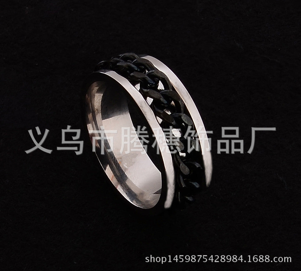 New Simple Titanium Steel Rotatable Roman Chain Ring Wholesale Gooddiy