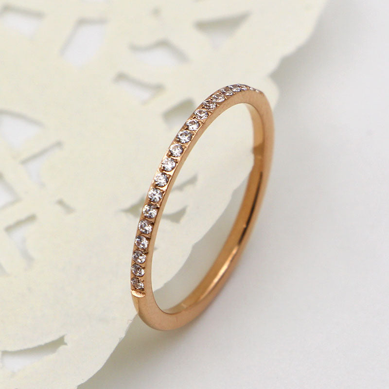 Wholesale Simple Style Circle Titanium Steel 14k Gold Plated Zircon Rings