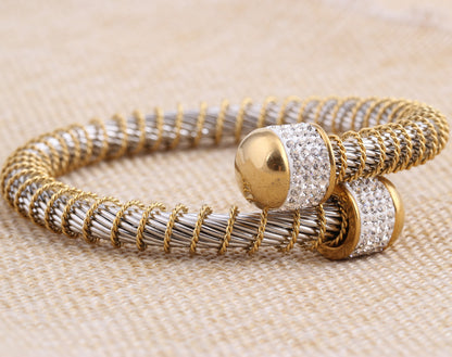 Fashion Spring Steel Wire Golden Diamond-embedded Stainless Steel Bracelet Wholesale