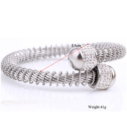 Fashion Spring Steel Wire Golden Diamond-embedded Stainless Steel Bracelet Wholesale