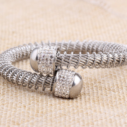 Fashion Spring Steel Wire Golden Diamond-embedded Stainless Steel Bracelet Wholesale