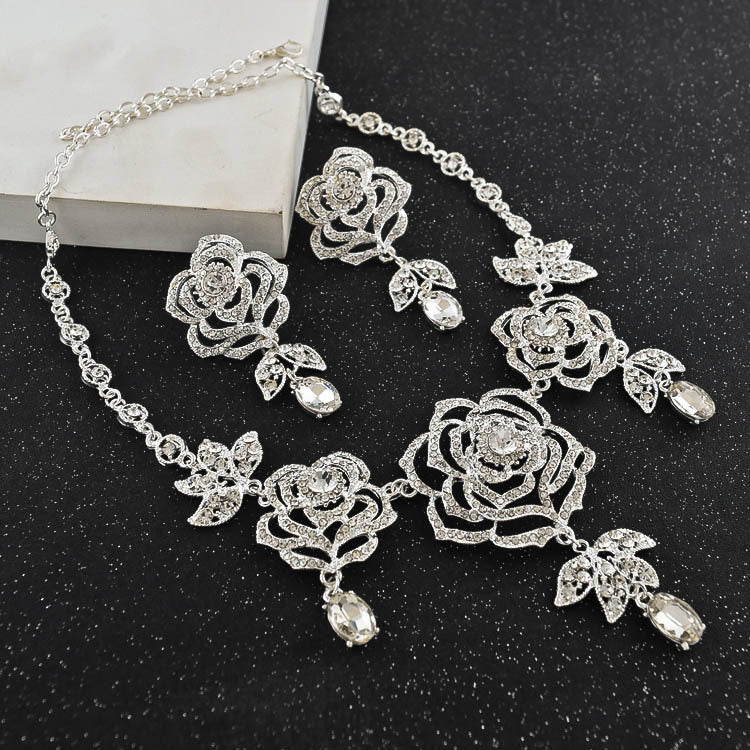 Korean Bridal Necklace Earrings Two Piece Set Wedding Accessories