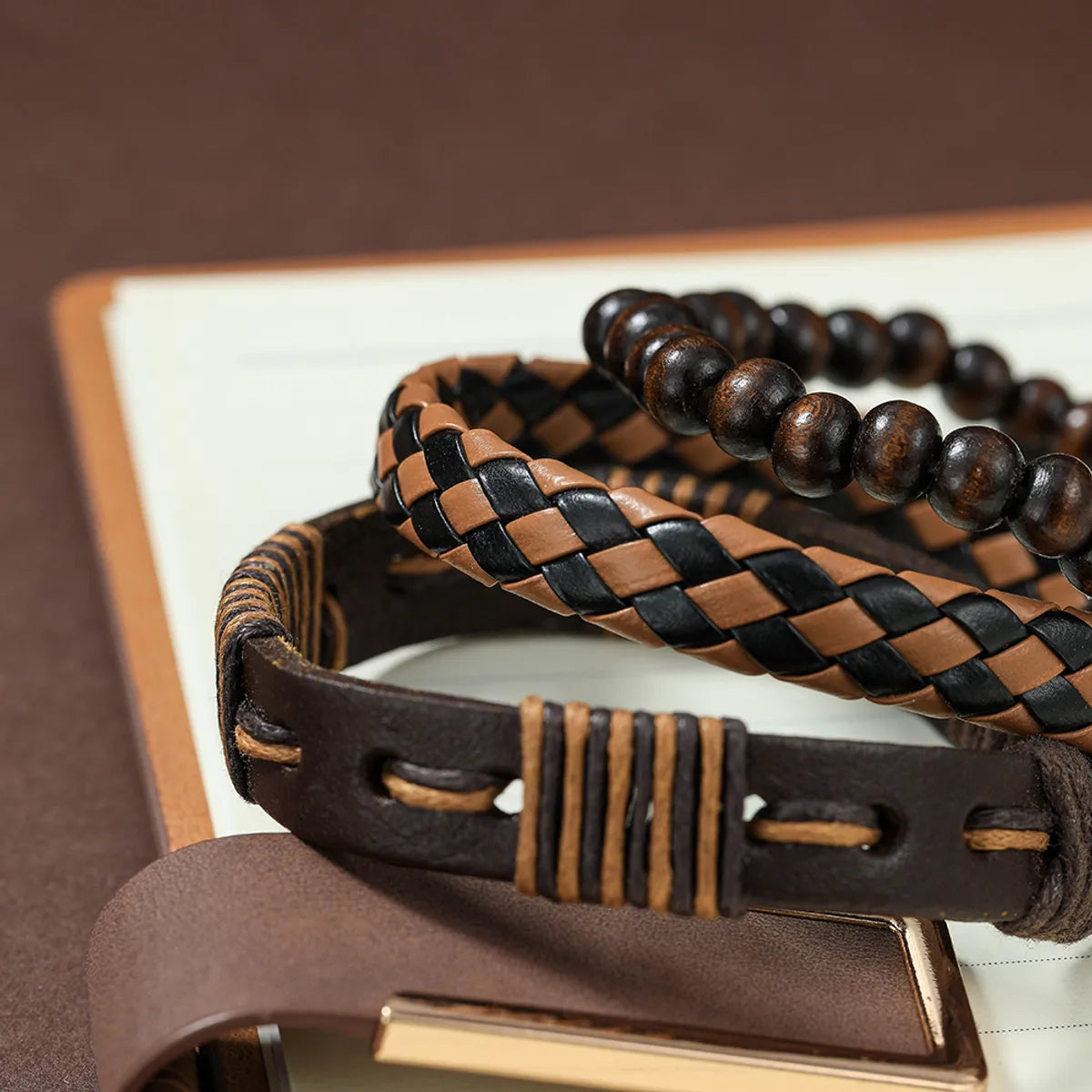 Fashion Beaded Pu Leather Handmade Men'S Bracelets