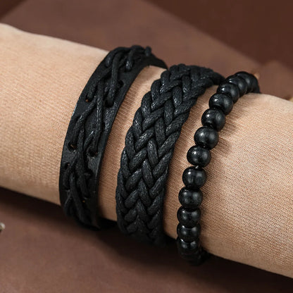 Fashion Beaded Pu Leather Handmade Men'S Bracelets