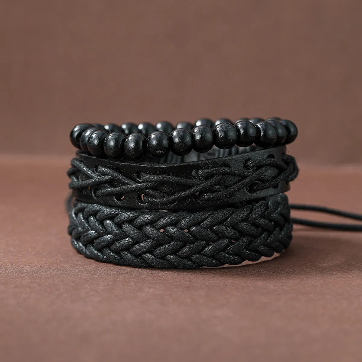 Fashion Beaded Pu Leather Handmade Men'S Bracelets