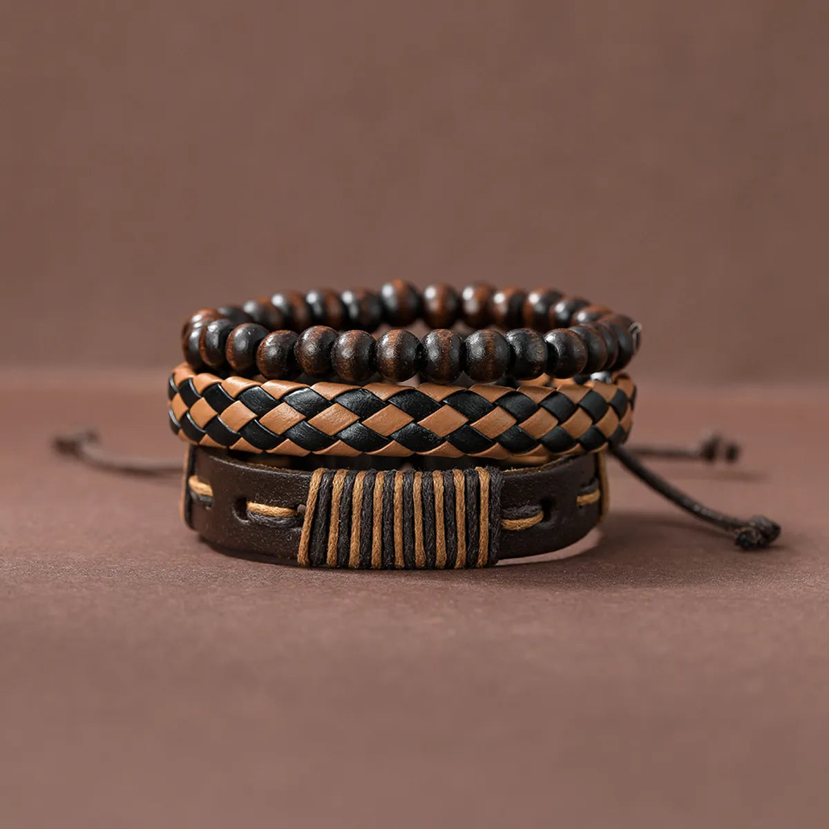 Fashion Beaded Pu Leather Handmade Men'S Bracelets