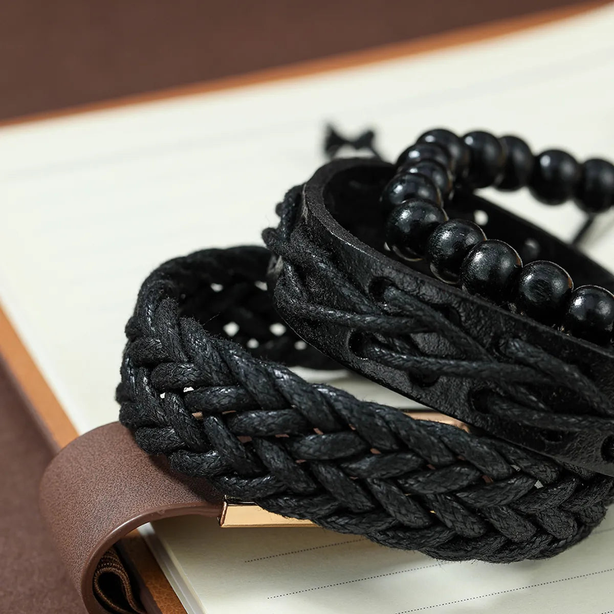 Fashion Beaded Pu Leather Handmade Men'S Bracelets