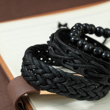 Fashion Beaded Pu Leather Handmade Men'S Bracelets