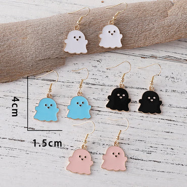 4 Pairs Cute Ghost Enamel Alloy Drop Earrings