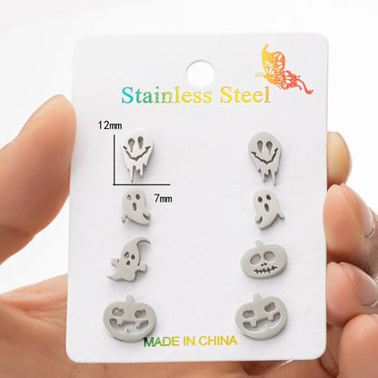 4 Pairs Cute Simple Style Pumpkin Skull 304 Stainless Steel 18K Gold Plated Ear Studs