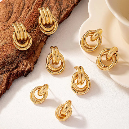 4 Pairs Elegant Glam Simple Style Solid Color Plating Ferroalloy 14k Gold Plated Ear Studs