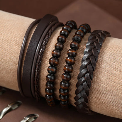 Hip-Hop Twist Beaded Pu Leather Men'S Bracelets