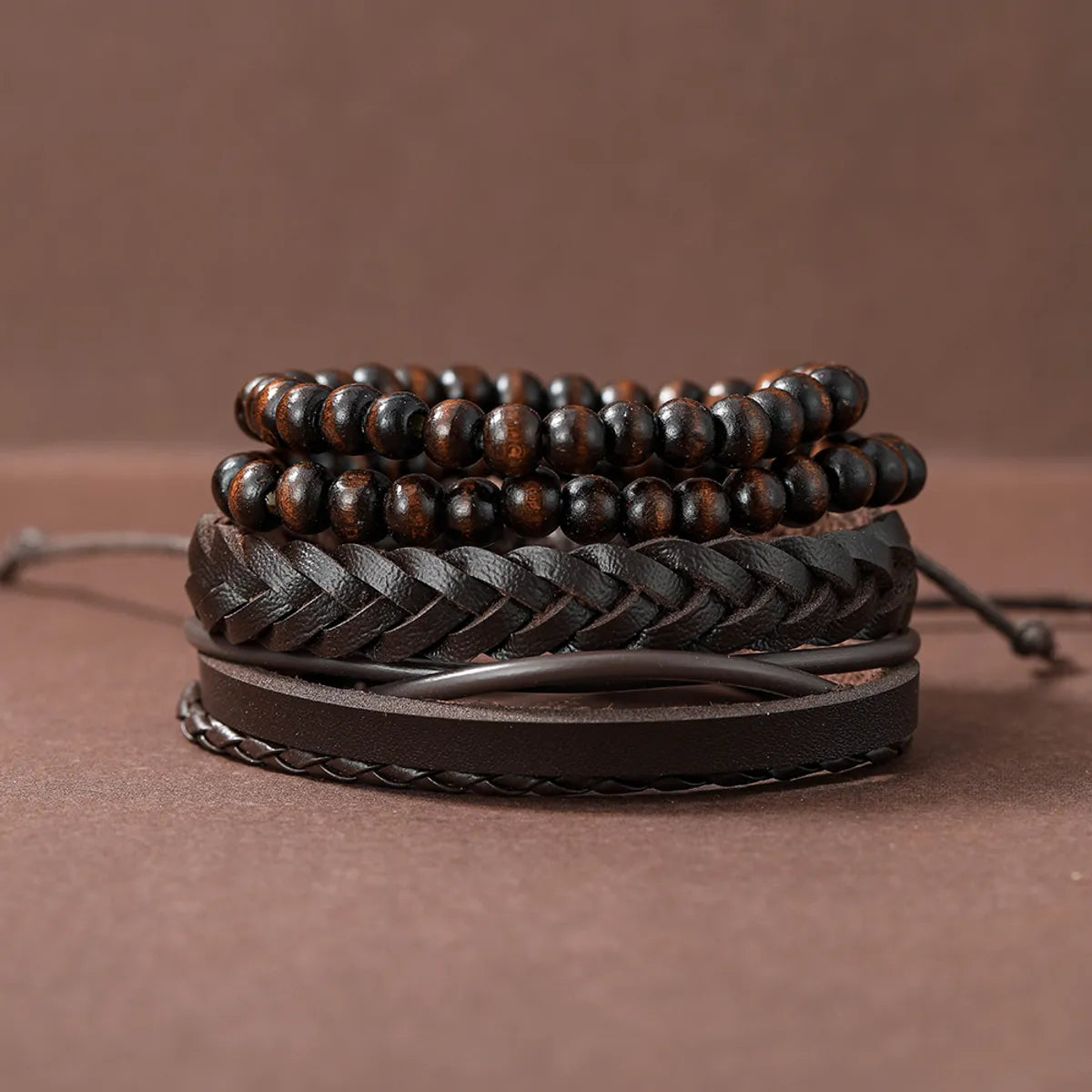 Hip-Hop Twist Beaded Pu Leather Men'S Bracelets