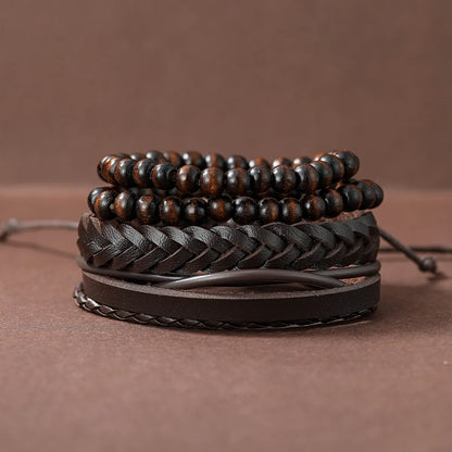 Hip-Hop Twist Beaded Pu Leather Men'S Bracelets