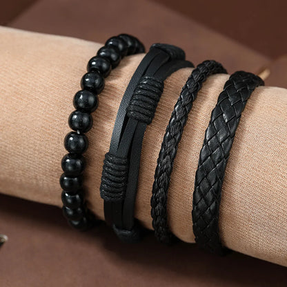 Hip-Hop Twist Beaded Pu Leather Men'S Bracelets