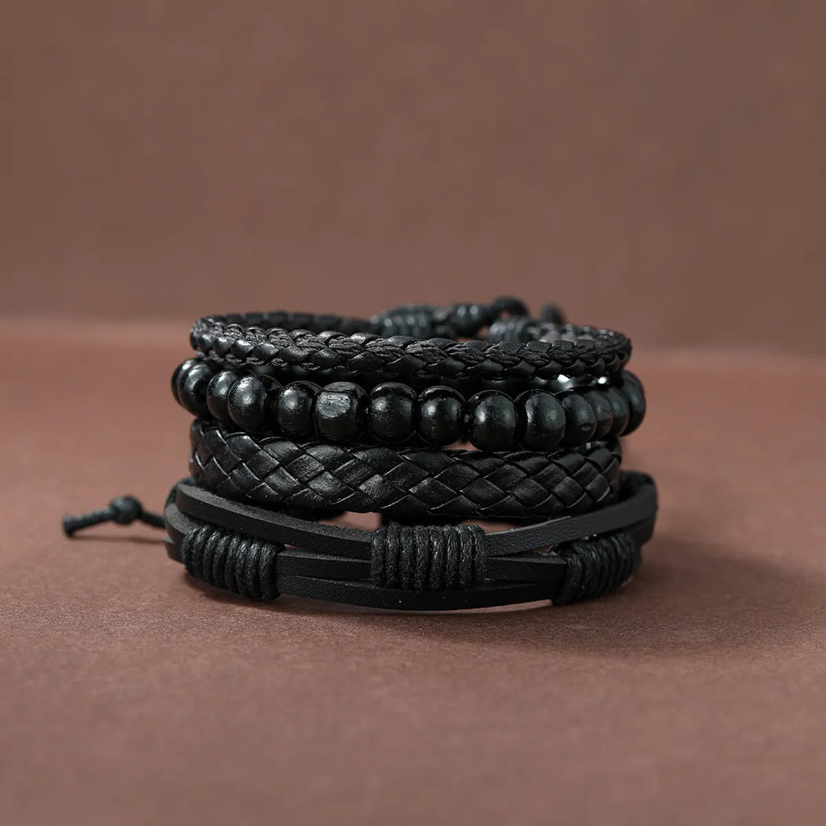 Hip-Hop Twist Beaded Pu Leather Men'S Bracelets