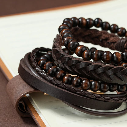 Hip-Hop Twist Beaded Pu Leather Men'S Bracelets