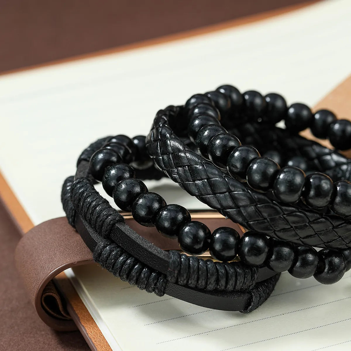 Hip-Hop Twist Beaded Pu Leather Men'S Bracelets