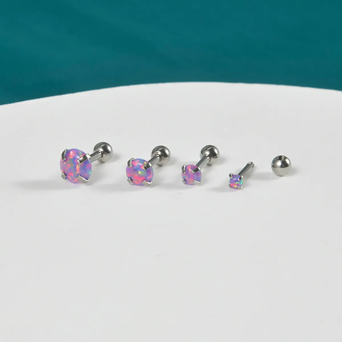 4 Piece Set Ear Cartilage Rings & Studs Retro Round 304 Stainless Steel Synthetic Opal Zircon Inlay Synthetic Opal Zircon