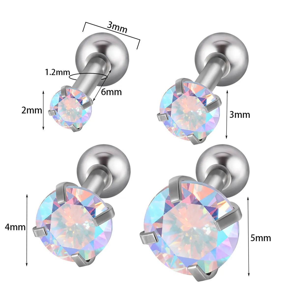 4 Piece Set Ear Cartilage Rings & Studs Retro Round 304 Stainless Steel Synthetic Opal Zircon Inlay Synthetic Opal Zircon